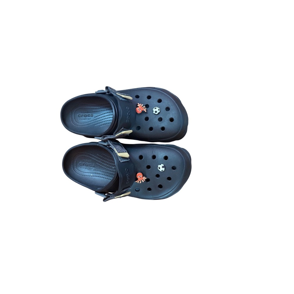 Crocs‎ Classic All-Terrain Clogs Black Adjustable Strap Mens 8 Womens 10 Charms